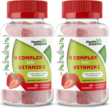 Health Supplied Vitamin B Complex + Vitamin C gummies 2-pack, 120 count, strawberry