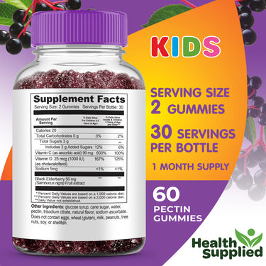 Sambucus Black Elderberry Gummies for Kids | Triple Immune Support | Elderberry Boost Plus Vitamin C and Vitamin D