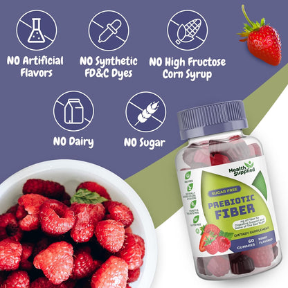 Fiber Prebiotic Gummies Sugar Free, Keto Friendly 2 Pack | Gut Cleansing, Digestive Health Regularity Support, Constipation Relief | Vegan Dietary Supplements, | Natural Berry Flavor
