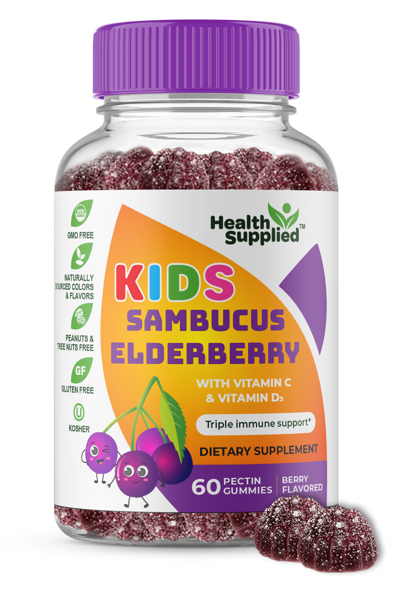 Sambucus Black Elderberry Gummies for Kids | Triple Immune Support | Elderberry Boost Plus Vitamin C and Vitamin D