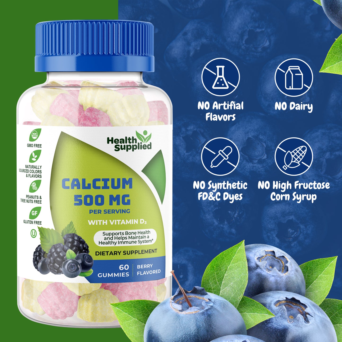 Calcium 500mg with Vitamin D3 Gummies 60 Count
