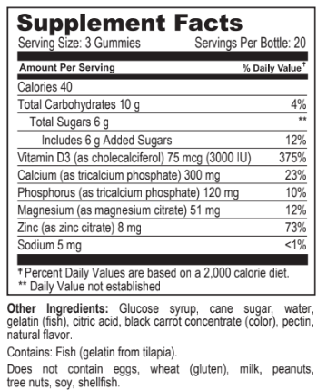 Calcium, Magnesium & Zinc + Vitamin D Gummies 60 Count