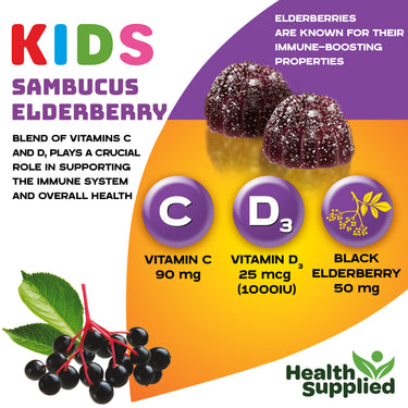 Sambucus Black Elderberry Gummies for Kids | Triple Immune Support | Elderberry Boost Plus Vitamin C and Vitamin D