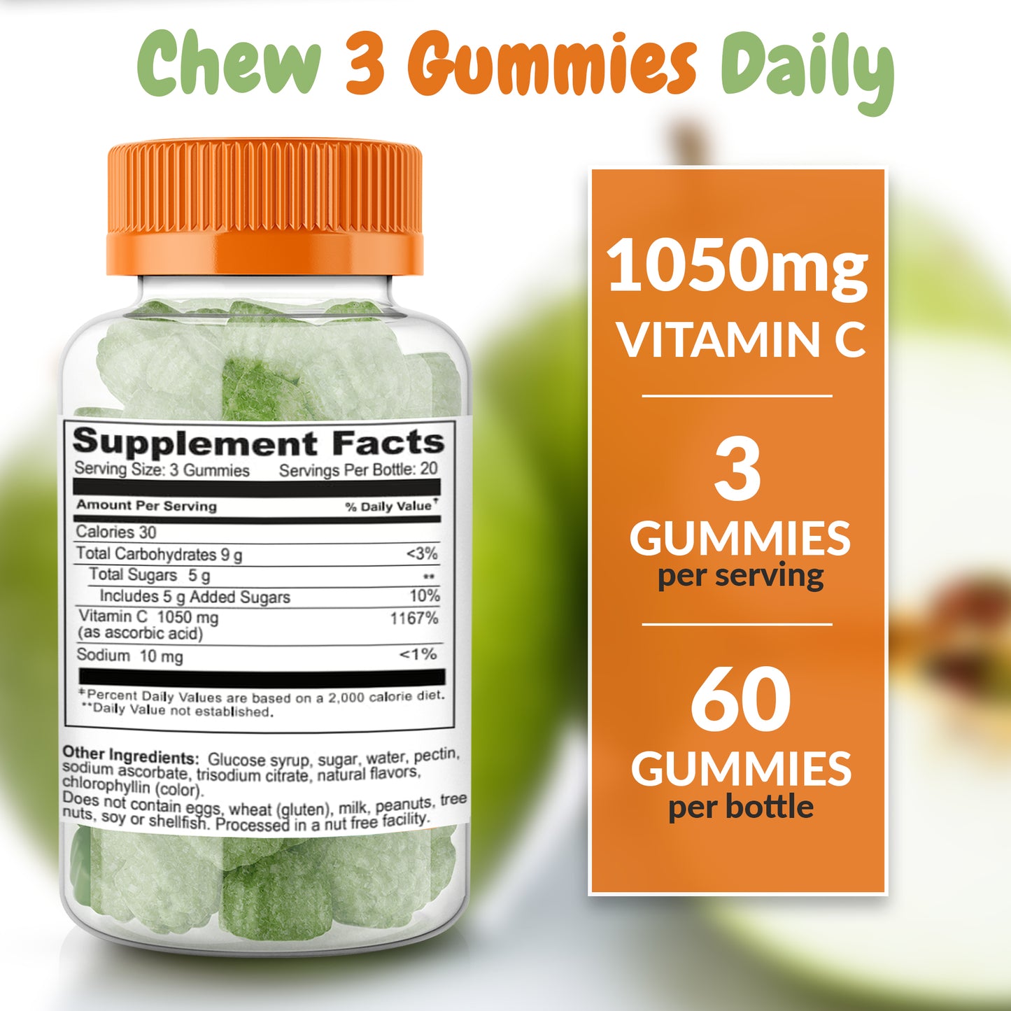 Mega Dose Vitamin C 1050mg Gummies 60 Count
